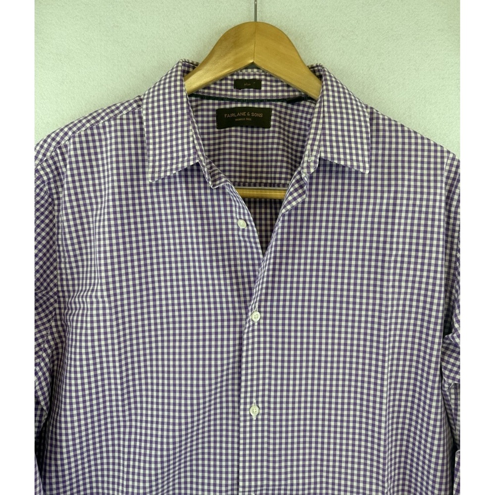 Fairlane & Sons Mens Large Tall‎ Slim Fit Button Down L/S Shirt, Purple Gingham